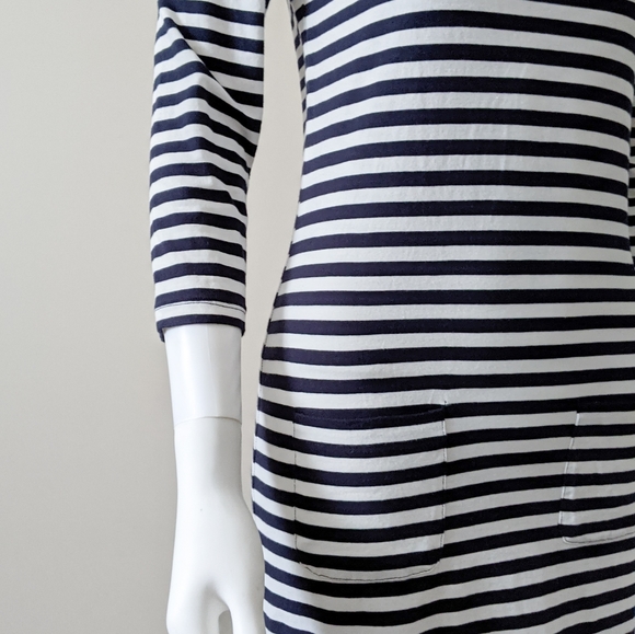 Striped Navy T-shirt Dress with Pockets - Picture 6 of 9
